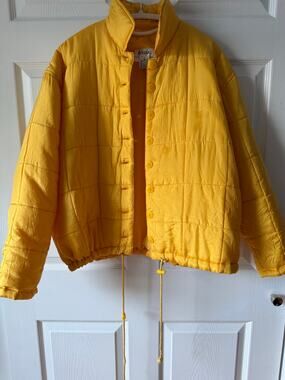 Vintage Bogari Yellow Quilted Silk Puffer Jacket Button Front Size M